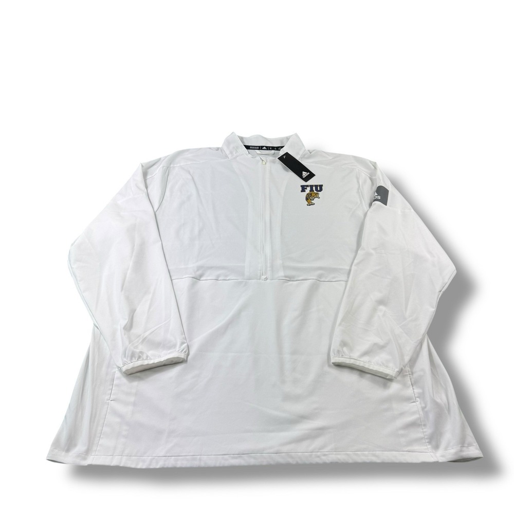 NWT Adidas FIU Panthers White/Gray Team Issued L/S 1/2 Zip Windbreaker Mens 2XL